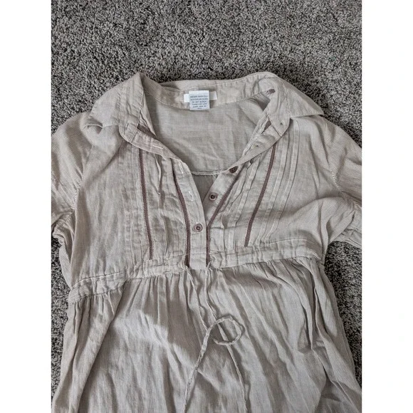 Prototype Tan Pinstripe Cotton Tunic Dress Roll Tab Sleeve Y2K Boho Medium - Picture 4 of 4